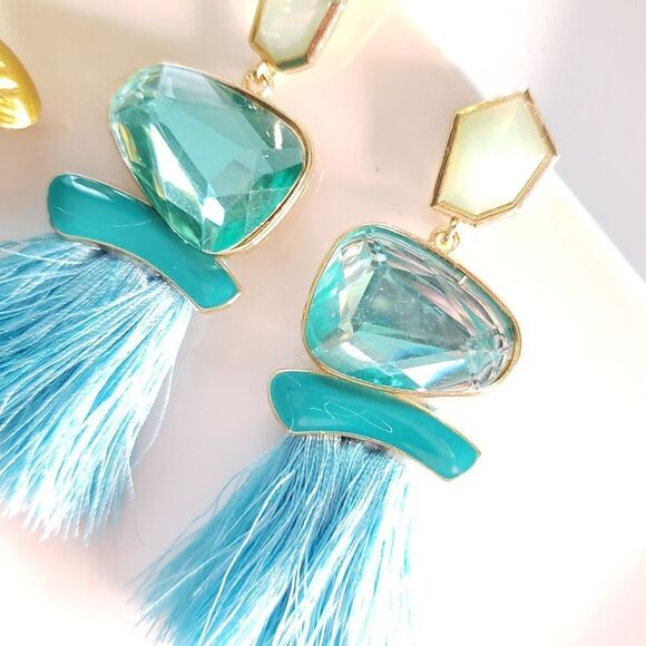 New! Zara Bold Blue Tassel Earrings - Picture 2 of 6